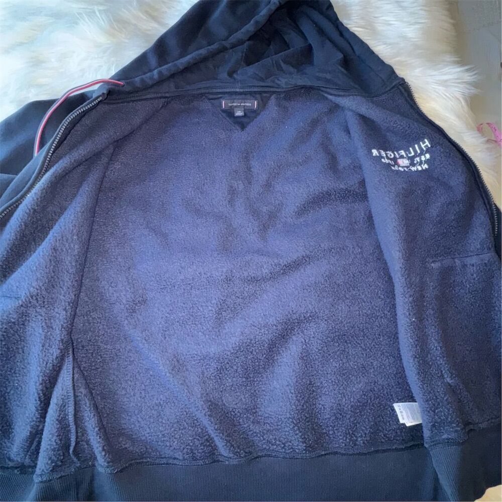 Tommy Hilfiger Women’s Hooded Zip-Up Logo Jacket Size L Deep Navy Blue Unisex - Picture 7 of 13